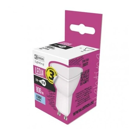 Gwint-trzonek-gu10 - żarówka led gu10 8,4w-60w zimna biel 806lm emos zq8372 