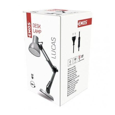 Lampki-biurkowe - lampa biurkowa e27 lucas 48 cm ciemno szara pixar z7609g emos 