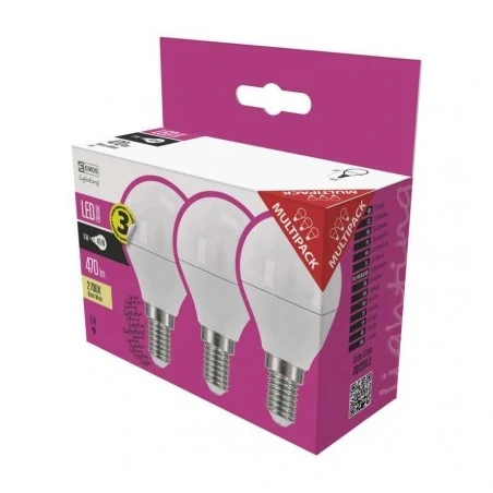 Gwint-trzonek-e14 - komplet 3 żarówek led mini globe 5w-40w e14 ciepła 470lm 3 lata emos zq1220.3 