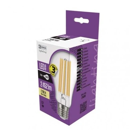 Gwint-trzonek-e27 - mocna żarówka led filament a67 17w-150w 2452lm e27 ciepła 3 lata gw. emos z74290 