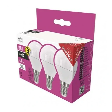 Gwint-trzonek-e14 - komplet 3 żarówek led kulka 5w-40w e14 neutralna 470lm emos zq1221.3 