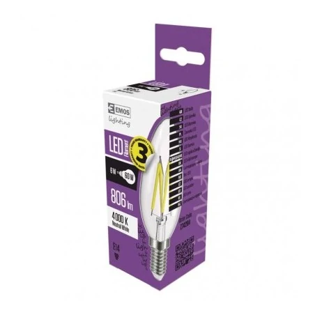 Gwint-trzonek-e14 - żarówka led filament świeczka 6w-60w e14 neutralna 806lm 3 lata emos z74204 
