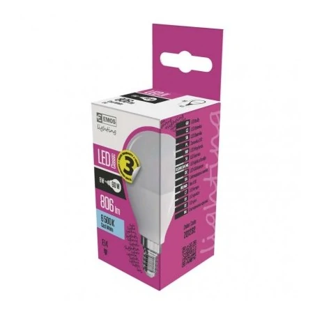 Gwint-trzonek-e14 - zq1232 żarówka led mini kulka 7.3w-60w e14 zimna 806lm 3 lata gw.emos 