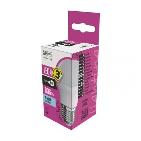 Gwint-trzonek-e27 - żarówka led mleczna kulka globe 7.3w-60w e27 zimna 6500k 806lm 3 lata emos zq1132 