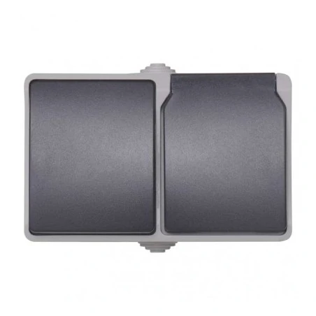 Gniazda-pojedyncze-natynkowe - gniazdo natynkowe+wyłącznik schodowy szaro-czarne ip44 a1397.4 emos 