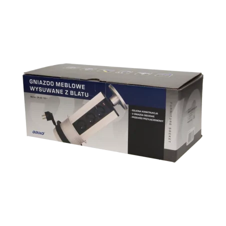 Gniazda-meblowe - gniazdo meblowe wysuwane z blatu z przewodem srebrne 3x2p+z 1,8m or-ae-1351 orno 