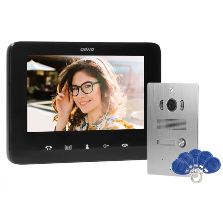 Wideodomofony - zestaw wideodomofonowy bezsłuchawkowy lcd 7'' z czytnikiem breloków zbliżeniowych or-vid-vp-1070/b orno 