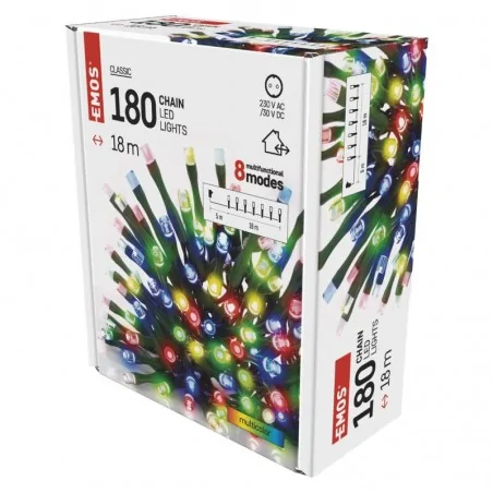 Oswietlenie-choinkowe - lampki choinkowe o długości 18m multicolor 180xled zielony przewód, 8 programów, ip44 d4am09 emos 