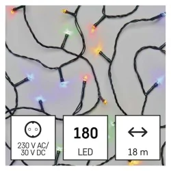 Oswietlenie-choinkowe - lampki choinkowe o długości 18m multicolor 180xled zielony przewód, 8 programów, ip44 d4am09 emos 