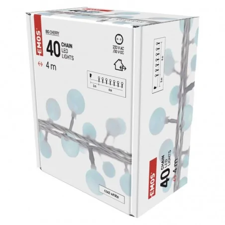 Oswietlenie-choinkowe - okrągłe światełka choinkowe białe 40xled 4m ip44 zimna biel ip44 timer d5ac01 emos 
