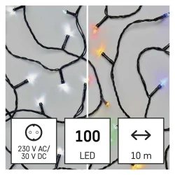 Oswietlenie-choinkowe - światełka na choinkę zimna biel lub multikolor ledx100szt 10m czarny, 8 programów, ip44 d4aj01 emos 