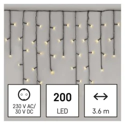 Dekoracje-swiateczne-led - oświetlenie świąteczne sople 200xled 3,6m, ciepła biel, 8 programów, ip44 zy2049 emos 