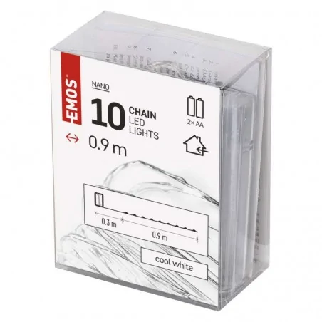 Dekoracje-swiateczne-led - delikatny łańcuch świetlny - łezka 10xled 0,9m 2xaa zimna biel, srebrny przewód, ip20 timer d3ac06 emos 