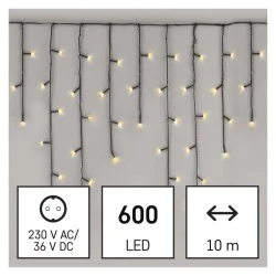 Dekoracje-swiateczne-led - wisząca kutyna świetlna - sople 600xled 10m, ciepła biel, 8 programów, ip44 d4cw03 emos 