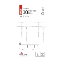 Oswietlenie-choinkowe - girlanda - sople lodu 10xled, 10cm - 1,35m, 2xaa zimna biel, ip20, timer dcgc01 emos 