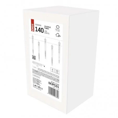 Dekoracje-swiateczne-led - dekoracyjne oświetlenie - sople 3,6m, 140xled, 29cm, zimna biel, ip44 dcpc01 emos 