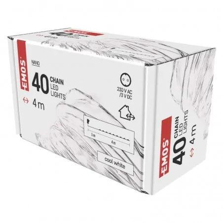 Dekoracje-swiateczne-led - srebrny łańcuszek - łezki 40xled 4m ciepła biel, ip44 timer d3ac02, emos 