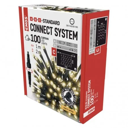 Oswietlenie-choinkowe - światełka choinkowe z systemem łączenia ledx100 1x2m, ciepła biel, ip44, d1ew01 emos 