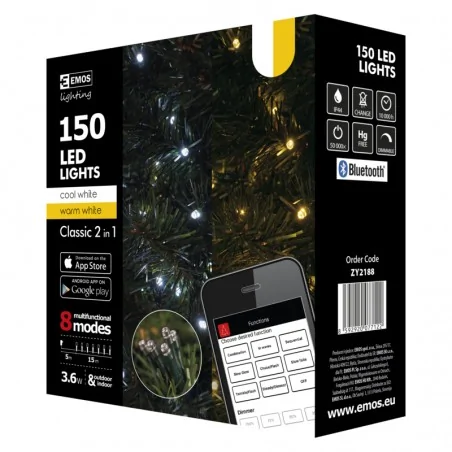 Oswietlenie-choinkowe - lampki choinkowe app 150xled 15m ip44 cw/ww, zielony, timer, zy2188 emos 