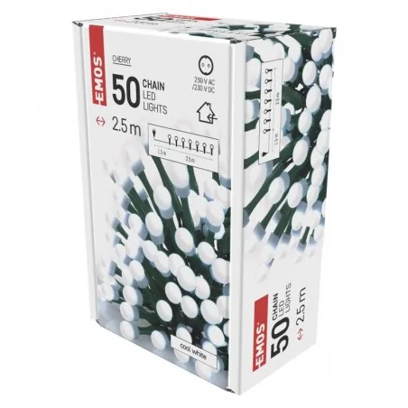 Oswietlenie-choinkowe - lampki choinkowe okrągłe 50xled 2,5m zimna biel, ip20 d5gc01 emos 