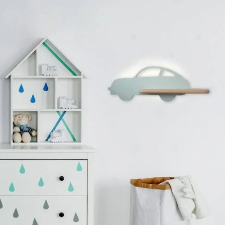 Oswietlenie-do-pokoju-dzieciecego - lampka led z półką miętowy samochodzik przewód 5w led kids car 21-85092 candellux 