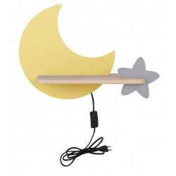 Oswietlenie-do-pokoju-dzieciecego - kinkiet ścienny szaro-żółty księżyc z gwiazdką  wersja z wtyczką moon 21-84460 candellux
