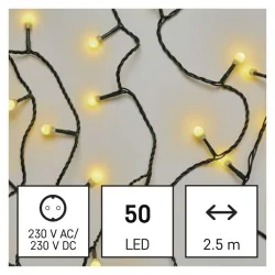 Oswietlenie-choinkowe - okrągłe lampki choinkowe 50xled, 2,5m ciepła biel, zielony przewód, ip20 d5gw01 emos 