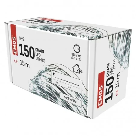 Oswietlenie-choinkowe - łańcuszek led - łezki 15m zimna biel, zielony przewód, ip44 timer d3ac05 emos 