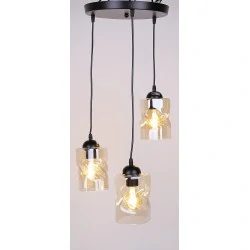 FELIS LAMPA WISZĄCA TALERZ CZARNY 3X60W E27 KLOSZ BURSZTYNOWY