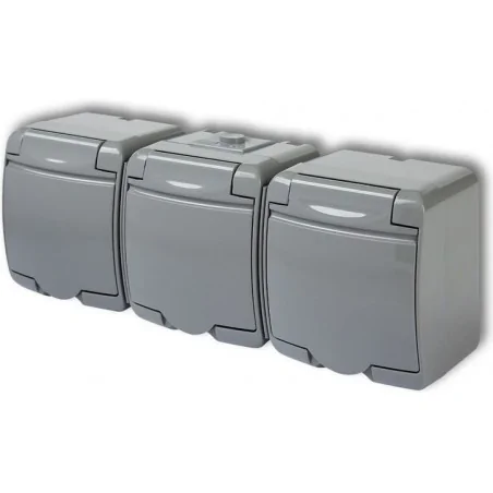 Gniazda-elektryczne - 10ghe-3 gniazdo potrójne szare z klapką natynkowe junior karlik 