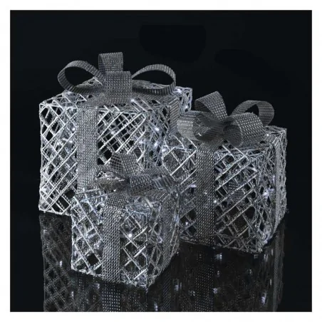 Dekoracje-swiateczne-led - dekoracja świąteczna 3 prezenty led srebrne z zimnym światłem dcfc10 emos 