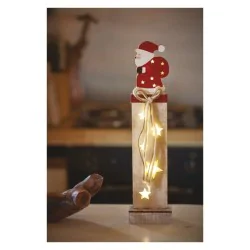 Dekoracje-swiateczne-led - świecący drewniany słupek z mikołajem ledx7, 46cm, 2xaa ciepła biel, ip20, timer dcww11 emos 