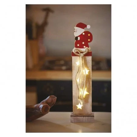 Dekoracje-swiateczne-led - świecący drewniany słupek z mikołajem ledx7, 46cm, 2xaa ciepła biel, ip20, timer dcww11 emos 