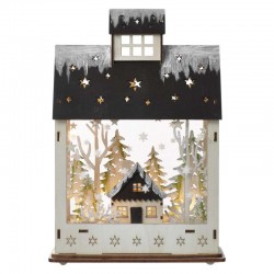 Dekoracje-swiateczne-led - drewniany świąteczny domek 7xled 20x30cm, 2xaa ciepła biel, ip20 dcww05 timer emos