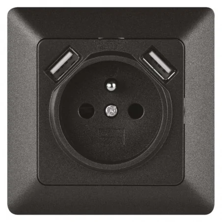 Gniazda-pojedyncze-podtynkowe - ciemne gniazdo pojedyczne z wejściem usb 2,1a a6000.2 emos antracyt 