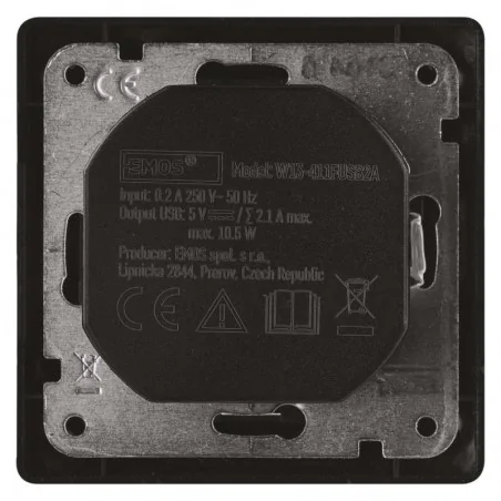 Gniazda-pojedyncze-podtynkowe - ciemne gniazdo pojedyczne z wejściem usb 2,1a a6000.2 emos antracyt 