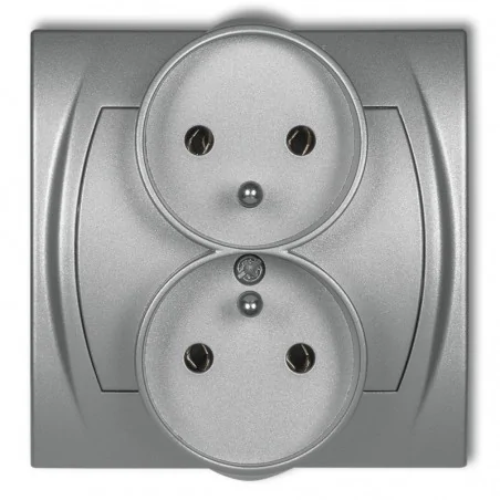 Gniazda-elektryczne - 7lgpr-2z srebrne podwójne gniazdo do ramki z uziemieniem  logo karlik 