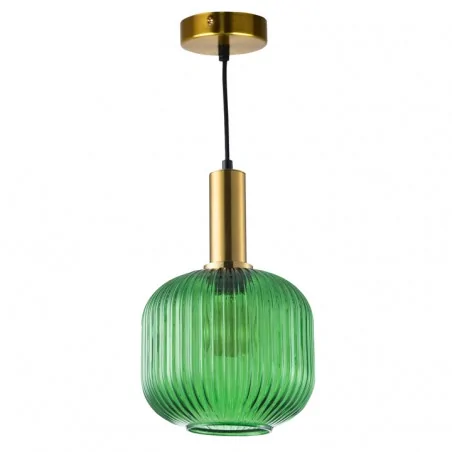 Lampy-sufitowe - lampa sufitowa wisząca złota z zielonym kloszem e27 cumbria 317414 polux 