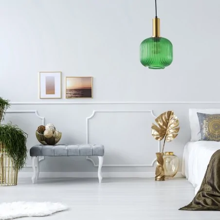 Lampy-sufitowe - lampa sufitowa wisząca złota z zielonym kloszem e27 cumbria 317414 polux 