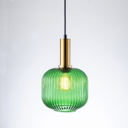 Lampy-sufitowe - lampa sufitowa wisząca złota z zielonym kloszem e27 cumbria 317414 polux 
