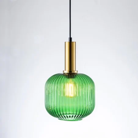 Lampy-sufitowe - lampa sufitowa wisząca złota z zielonym kloszem e27 cumbria 317414 polux 