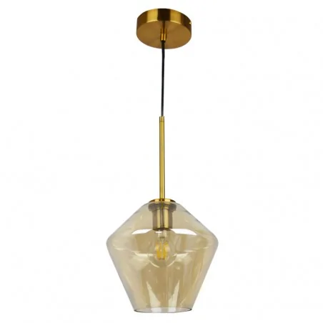 Lampy-sufitowe - lampa sufitowa wisząca złota z bursztynowym kloszem grea-s 316240 polux 