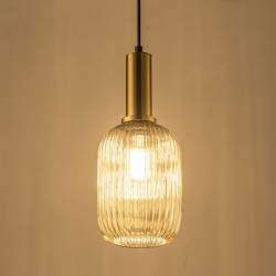 Lampy-sufitowe - złota lampa sufitowa z bursztynowym szklanym kloszem e27 suffolk 317353 polux 