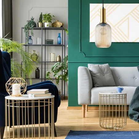 Lampy-sufitowe - złota lampa sufitowa z bursztynowym szklanym kloszem e27 suffolk 317353 polux 