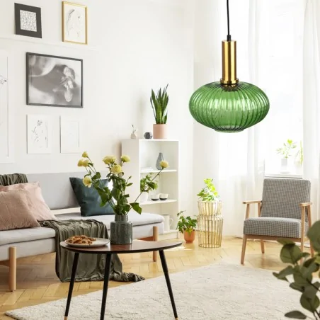 Lampy-sufitowe - stylowa złota lampa sufitowa z zielonym kloszem e27 314314 norfolk polux 