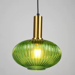 Lampy-sufitowe - stylowa złota lampa sufitowa z zielonym kloszem e27 314314 norfolk polux 