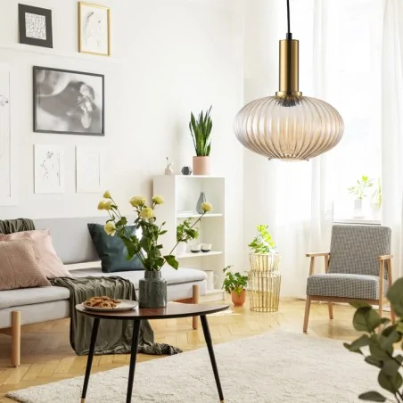 Lampy-sufitowe - złota lampa sufitowa bursztynowy klosz e27 317384 norfolk 317414 polux 