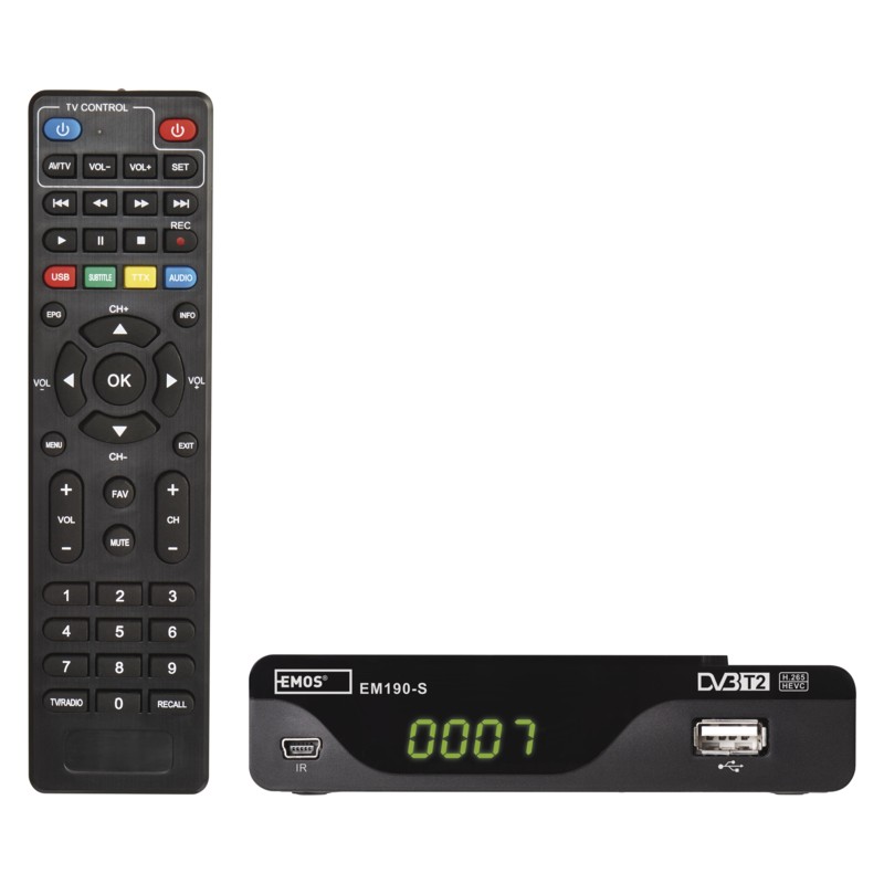 Dekodery-i-anteny - mały dekoder dvb-t2 do telewizji naziemnej nowy standard tv hd em190-s emos firmy EMOS 