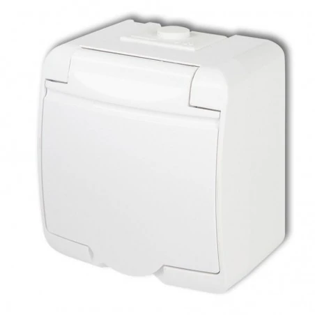 Gniazda-elektryczne - ghe-1s białe gniazdo schuko z klapką natynkowe hermetyczne junior karlik 