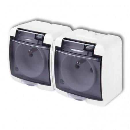 Gniazda-elektryczne - gniazdko podwójne z klapką dymną i przesłonami natynkowe junior karlik ghe-2dp 